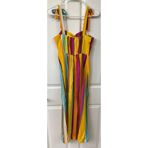 Gianni Bini linen striped midi dress yellow pink turquoise small NWT - Picture 4 of 8